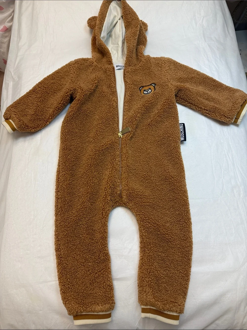 Moschino Kids Brown Teddy Fleece Hooded One-Piece